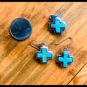 VINTAGE turquoise and sterling pendant & earrings